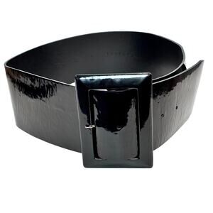 Vintage Orciani Wide Black Patent Leather Belt Italy 90s Y2K